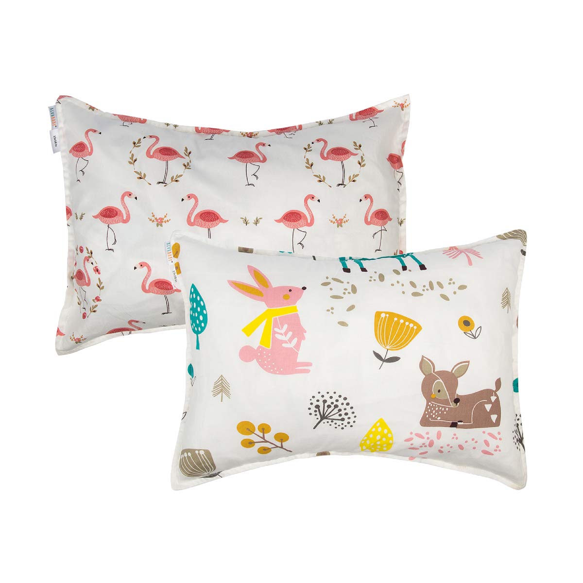 ALVABABY Toddler Pillowcases 2 Pack Organic Cotton Kids Pillow Cover Fit 13"x 18" or 14"x19" Envelope for Girl Boy Sleepy Travel