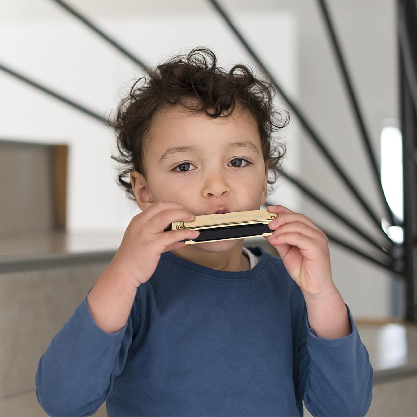 UPINS Harmonica, 4PCS Key of C 10 Hole 10 Tones Titanium Color Harmonica with Case for Beginner (Gold, Silver)