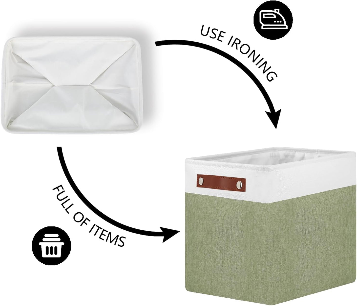 DULLEMELO Extra Large Storage Baskets, 17"x12"x15" Fabric Storage Bins for Organizing Shelves Nursery Toys Books, Collapsible Storage Baskets Rectangular Canvas Bins with Handles, White&Green, 2-Pack