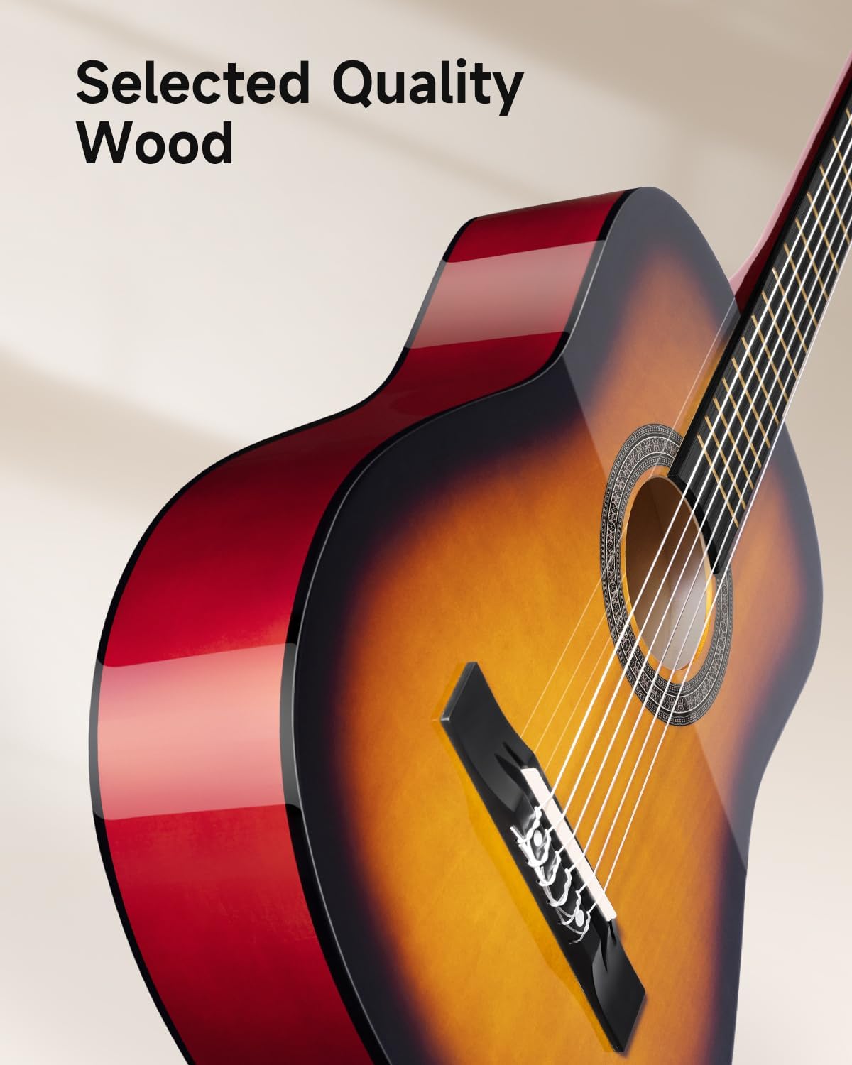 Moukey 38" Acoustic Guitar for Beginners Kids Youth Adult Dreadnought Guitarra Acustica Kit with Chord Poster, Gig Bag, Tuner, Picks, Nylon Strings, Capo, Strap - Sunburst