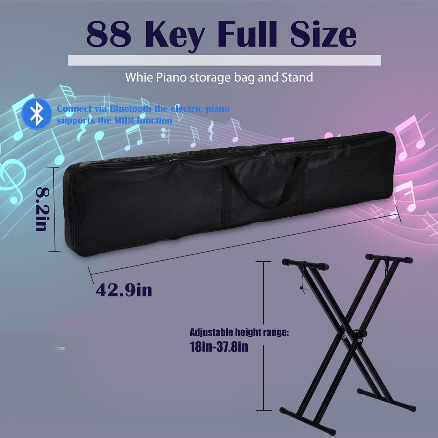 88 Key Digital Piano, Semi Weighted Electronic Keyboard Piano with Music Stand, Power Supply, Sustain Pedal, Stand, Bluetooth, MIDI, for Beginner Professional at Home, Stage