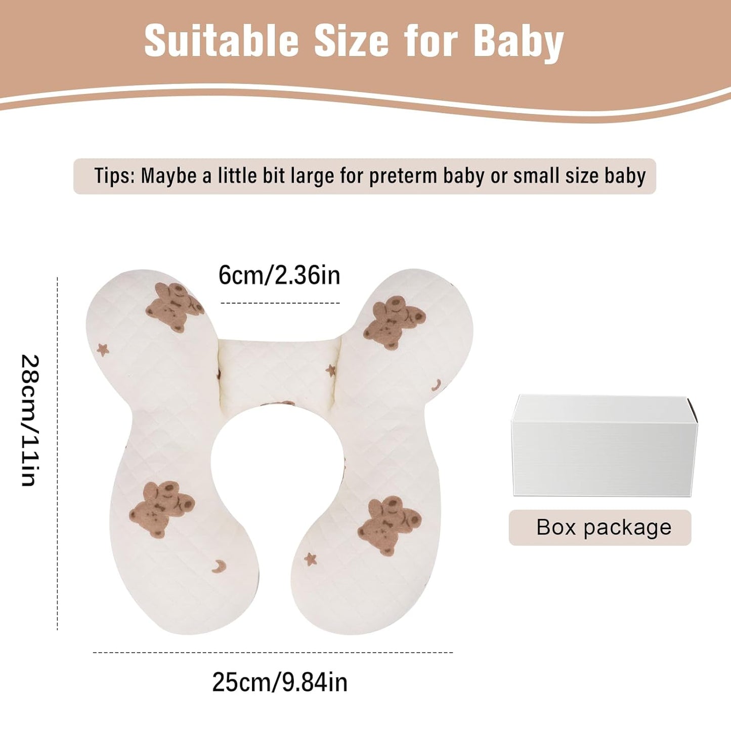 vocheer Baby Neck Pillow(Upgraded), Cotton, Baby Support Pillow, Car Seat Pillows for Newborn, Carseat Head and Body Support, Infant Travel Pillows for Prams, Pushchair, Stroller, Bouncer, Bears