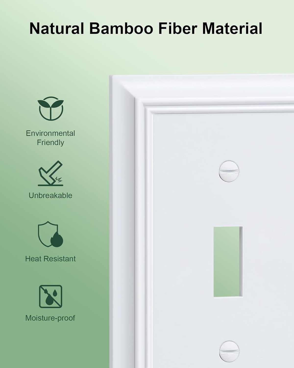 4-Pack Single Toggle Light Switch Cover Plate, Durable Natural Bamboo Fiber Decorative Switch Plate Covers, Pure White 1 Gang Wall Plate, Corrosion Resistant