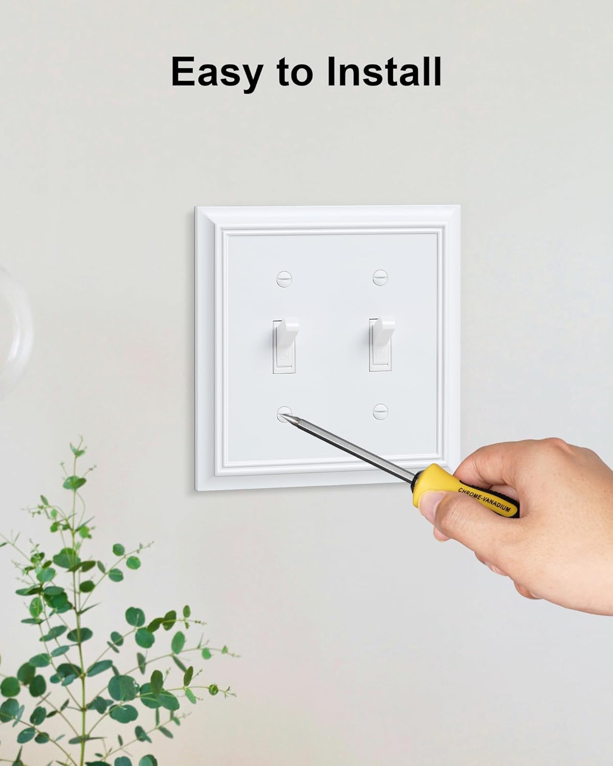 2-Pack Double Toggle Light Switch Cover Plate, Durable Natural Bamboo Fiber Decorative Switch Plate Covers, Pure White 2 Gang Wall Plate, Corrosion Resistant