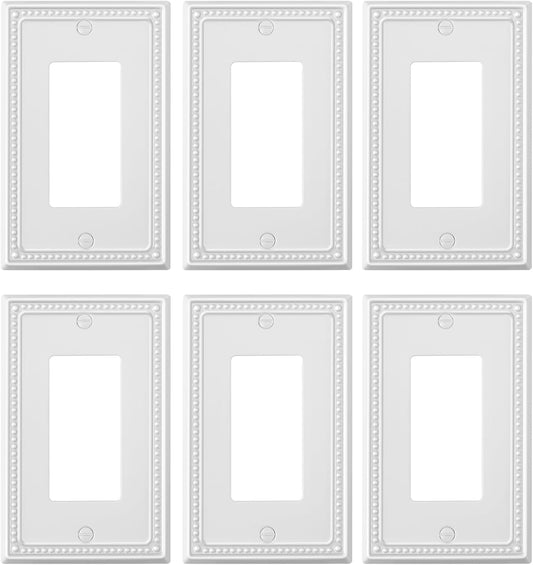 6-Pack Decorator Outlet Cover Plate, Decorative Switch Plates and Outlet Covers, Pure White Metal Wall Plates for Electrical Outlets, Receptacle, GFCI Outlet, Dimmer Switch