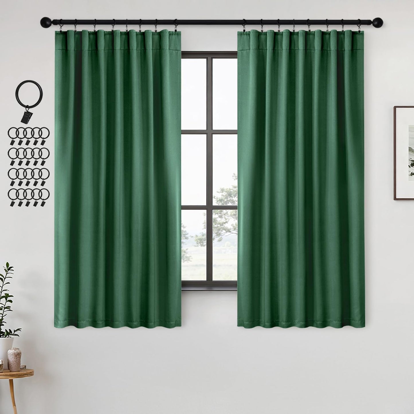 ANRODUO Back Tab Blackout Curtains for Bedroom Living Room, Rod Pocket Pinch Pleated Thermal Insulated Room Darkening Curtains 72 Inches Long 2 Panels, Hunter Green, 42 x 72 Inch