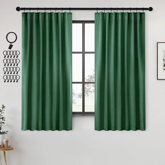 ANRODUO Back Tab Blackout Curtains for Bedroom Living Room, Rod Pocket Pinch Pleated Thermal Insulated Room Darkening Curtains 63 Inches Long 2 Panels, Hunter Green, 42 x 63 Inch