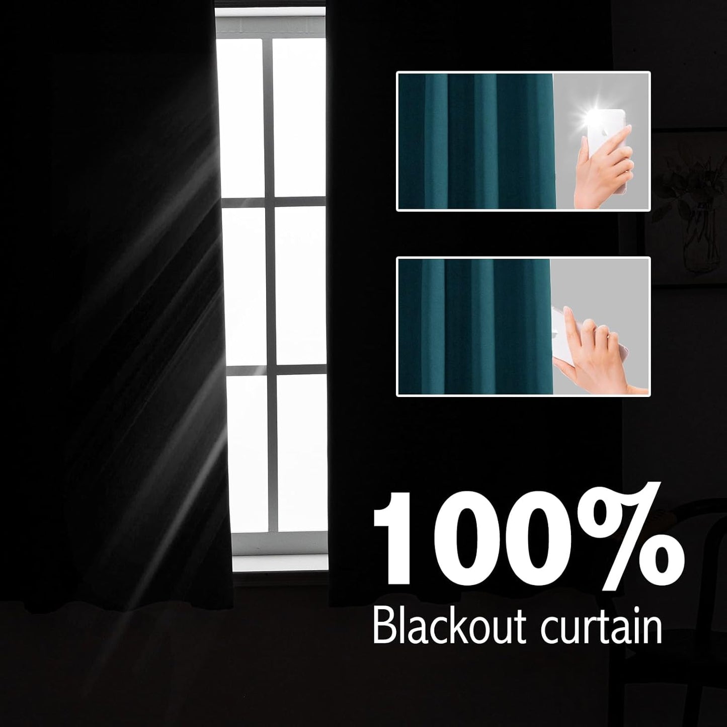 Anytime 100% Blackout Curtain Set, Thermal Insulated & Energy Efficiency Window Draperies for Guest Room, Full Shading Panels for Shift Worker and Light Sleepers（Greyish Blue, 2 Panels, 37W x 63L）