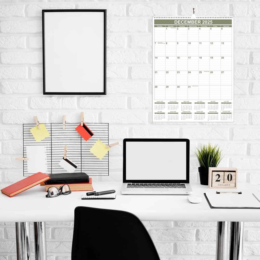 Large Calendar 2025-2026 with Spiral Bound - 18 Month Big Calendar from July 2025 to December 2026, Vertical Large Monthly Calendario 2025-2026 for Wall, 22" x 17", Cyan