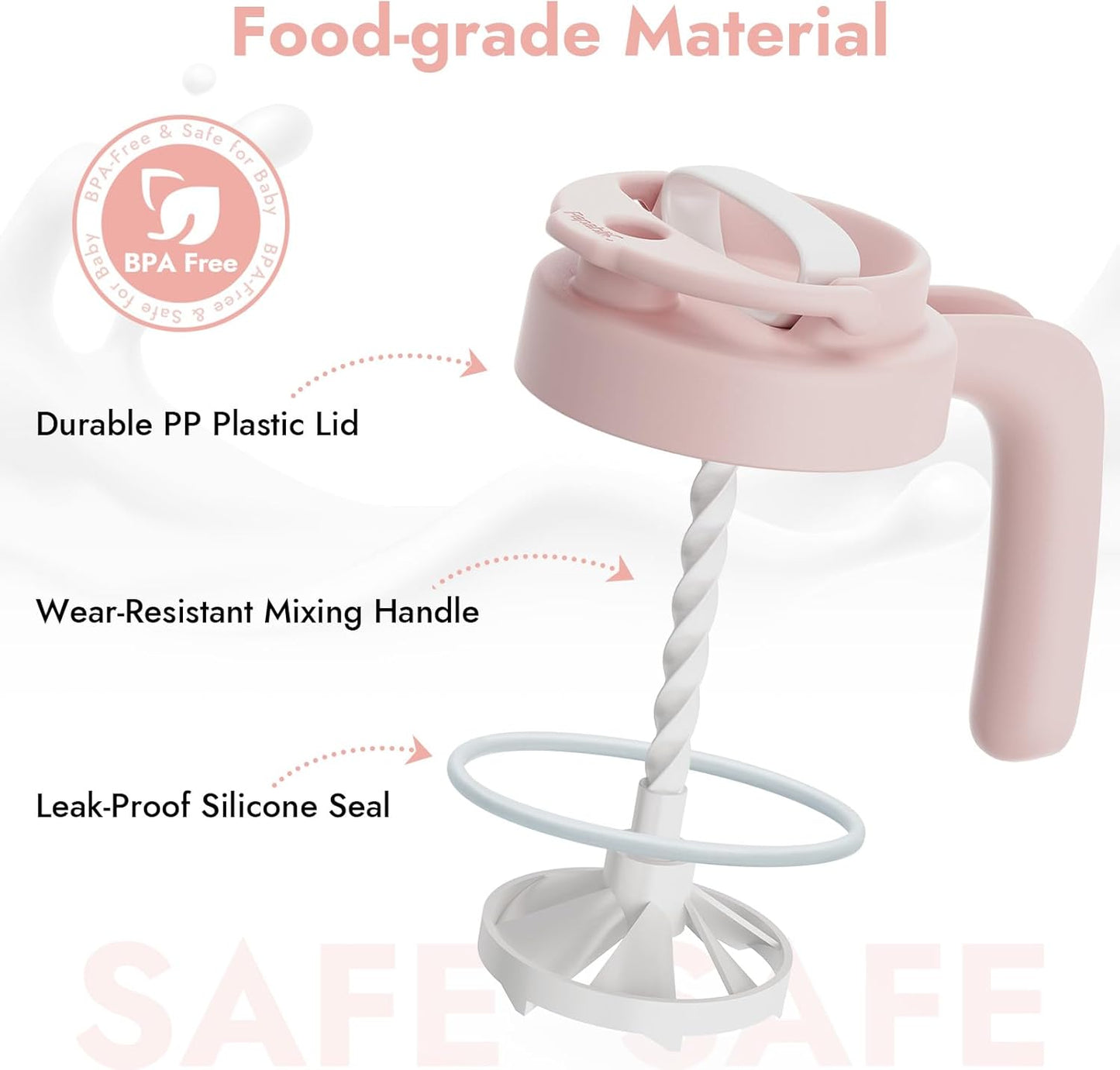 Papablic 32oz Wide Mouth Mason Jar Pour Spout Lid with Mixing Handle & Flip Locking Spout for Mixing Formula/Breastmilk/Protein Powder/Coffee, Pink