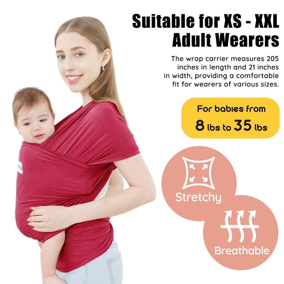 Acrabros Baby Wrap Carrier,Hands Free Baby Carrier Sling,Lightweight,Breathable,Softness,Perfect for Newborn Infants and Babies Shower Gift,Royal Red