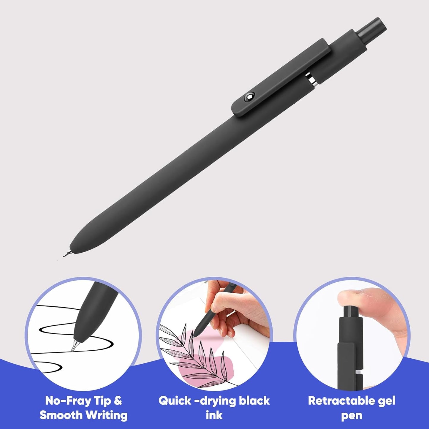 6Pcs Gel Pens, 0.5MM Black Gel Ink Pen Fine Point Smooth Writing Pens, College Essentials Pens, Father's Day Birthday Gifts for Men (6PCS Black Gray White)