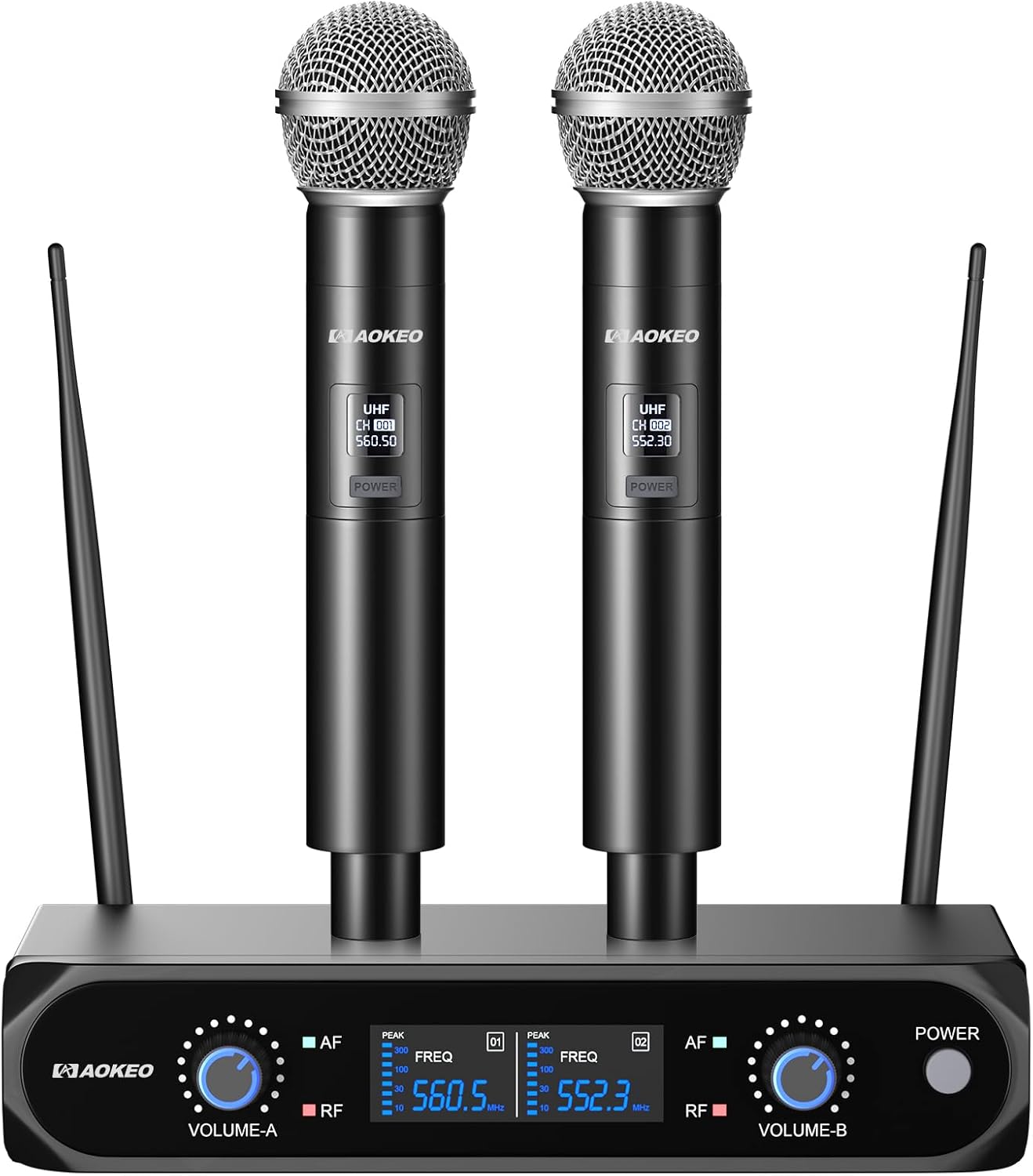 Aokeo Wireless Microphone System, Metal Wireless Mic Set with Case,Handheld Cordless Dynamic Microphones for Singing, Karaoke, Church, DJ,100ft Range