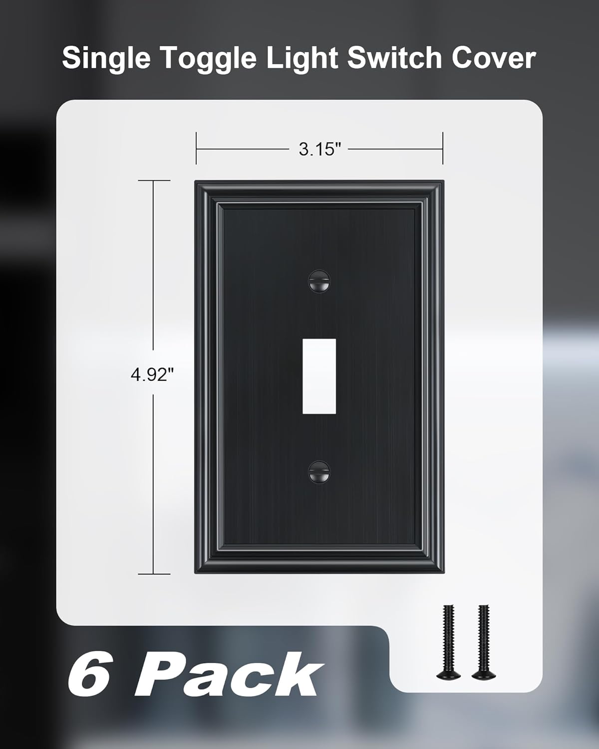 6-Pack Single Toggle Light Switch Cover Plate, Durable Solid Zinc Alloy Decorative Switch Plate Covers, Black 1 Gang Wall Plate, Corrosion Resistant