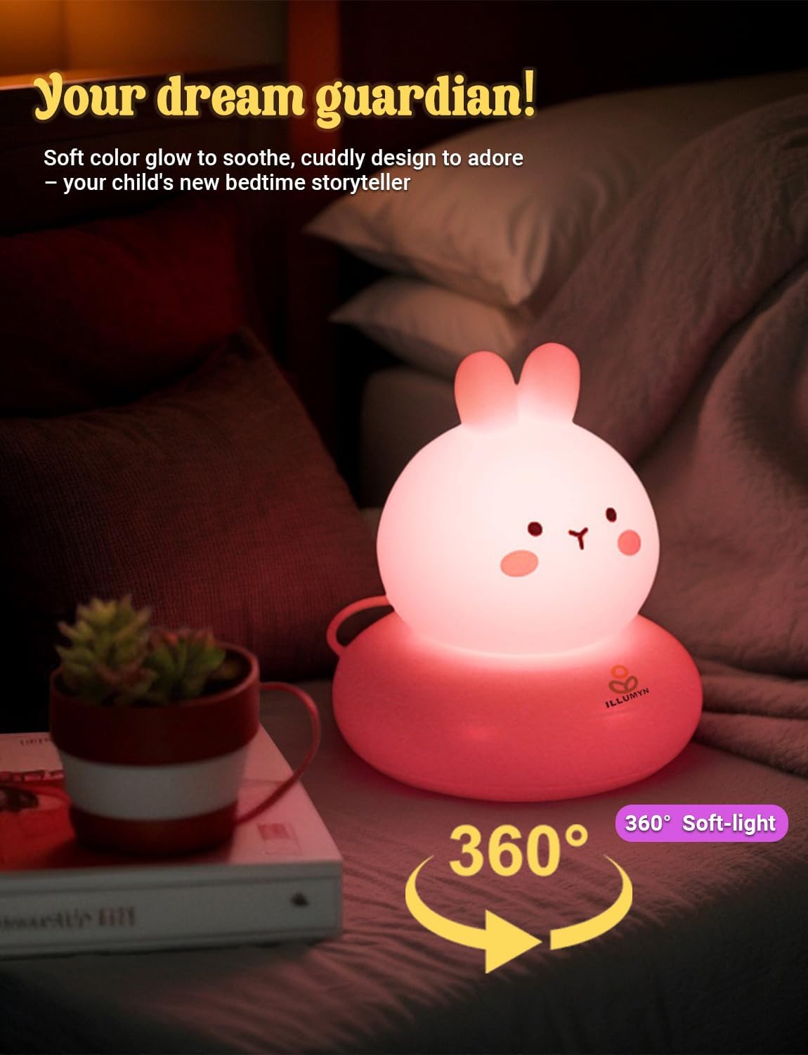 Kids lamp, Bunny Night Light, Toddler Night Light, Rechargeable & Dimmable with 30 mins Timer Function, Safe Silicone Material for Kids to Play with,【9 Colors】
