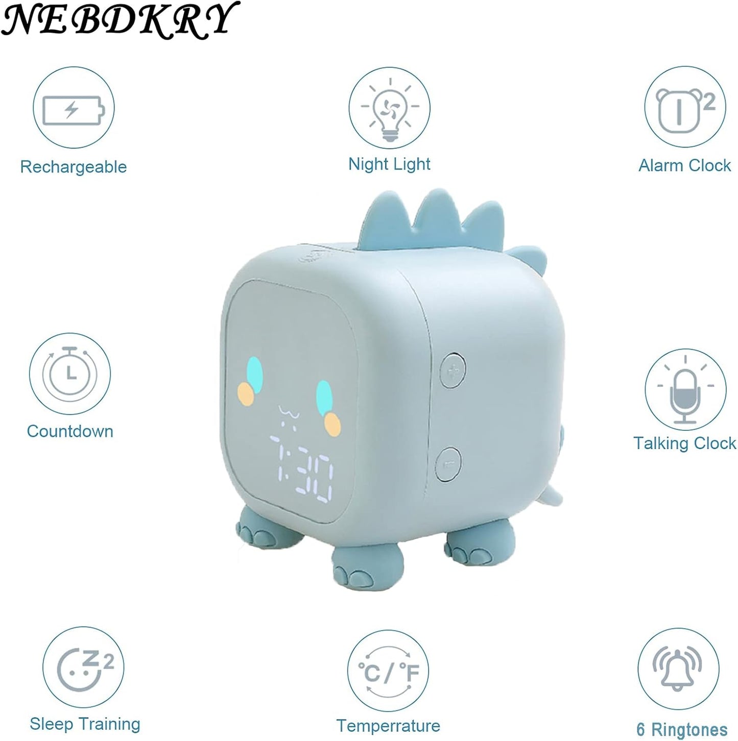 Kids Dinosaur Alarm Clock Boys Blue Alarm Clocks with Night Light Digital Alarm Clock for Kids Boy Children
