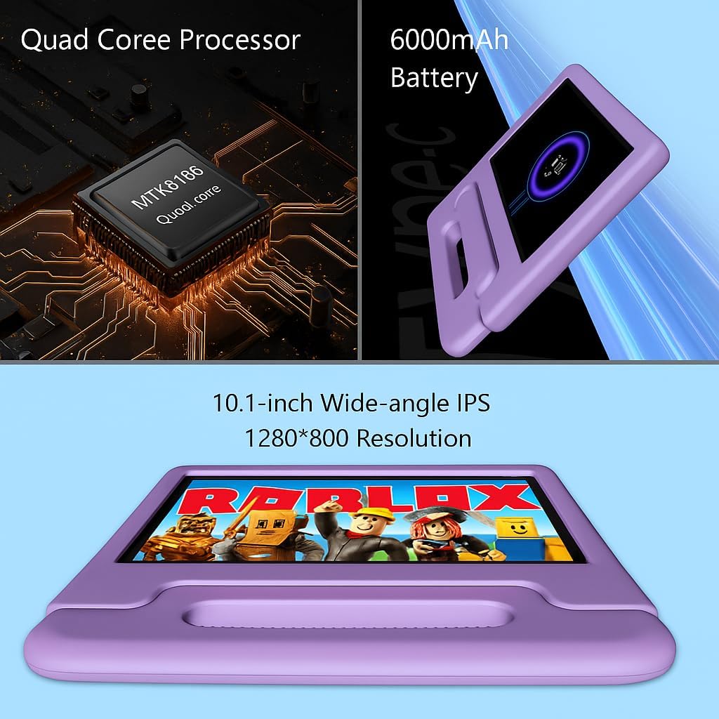 10.1" Kids Tablet Android 14 | 64GB Octa-Core 8GB RAM | Shockproof Case & Parental Control | 12H Fast Charge | HD Display w/Google Kids Space & Educational Apps | WiFi 6/Bluetooth/GPS | Ages 3-12