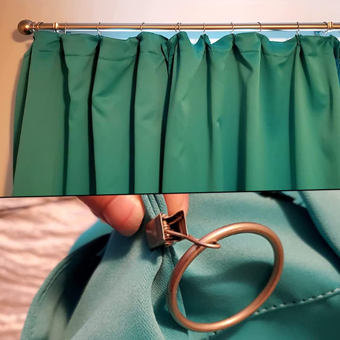 40 Pack Antique Copper Curtain Rings with Clips, Curtain Hooks Hangers Clip Rings for Hanging Drapes Bows Hat, Drapery Rings 1.26 in I D, Fits up to 1 in Diameter Curtain Rod.