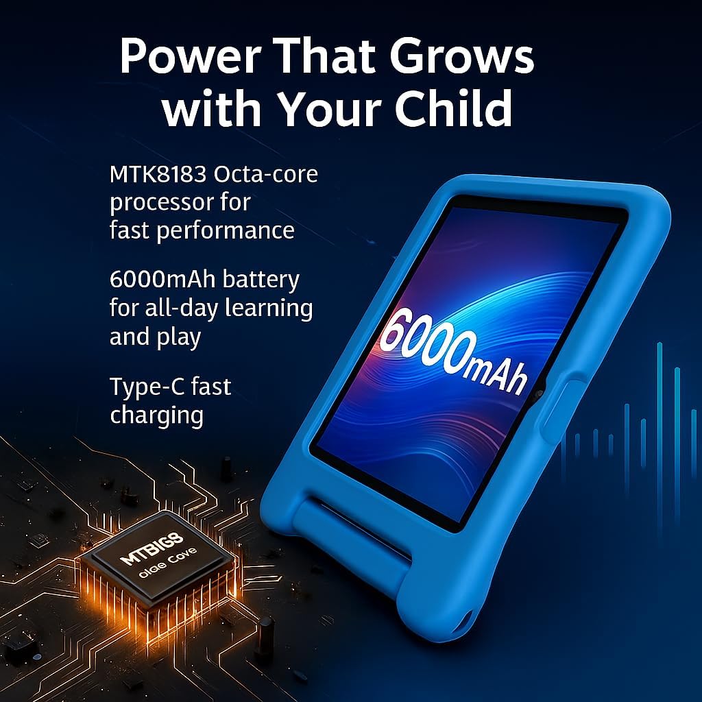 10.1" Kids Tablet Android 14 | 64GB Octa-Core 8GB RAM | Shockproof Case & Parental Control | 12H Fast Charge | HD Display w/Google Kids Space & Educational Apps | WiFi 6/Bluetooth/GPS | Ages 3-12