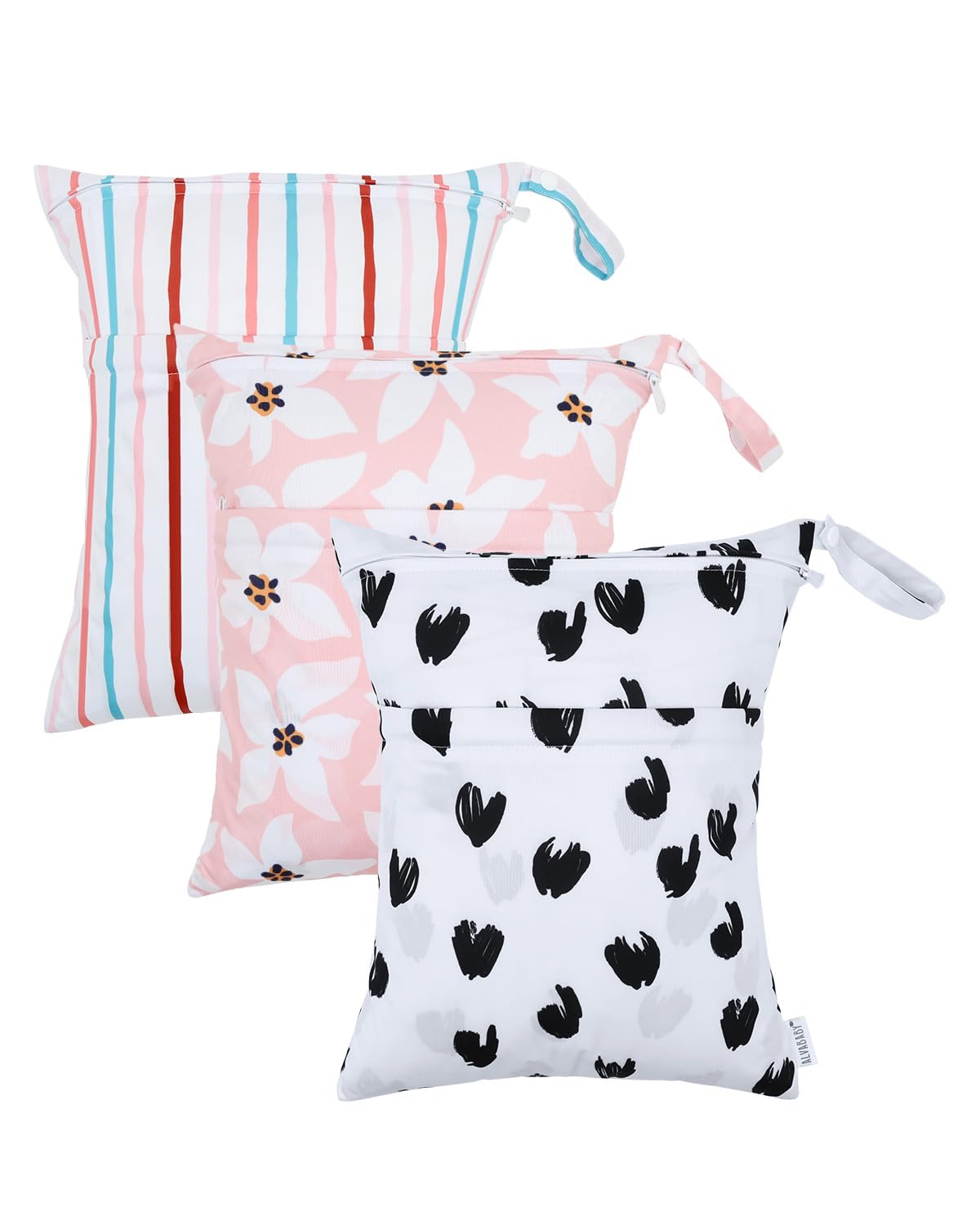 ALVABABY 3 Cloth Diaper Wet Dry Bags Waterproof Reusable with Two Zippered Pockets Travel Beach Pool Daycare Soiled Baby Items Yoga Gym Bag for Swimsuits or Wet Clothes Small Medium Large 3L-ZM26