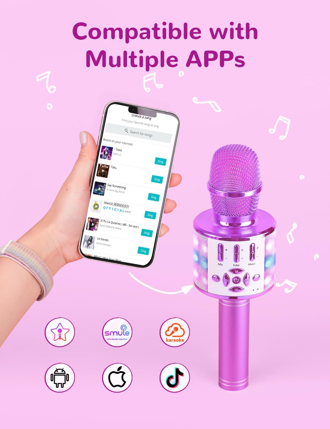 Amazmic Toys for Girls, Kids Karaoke Microphone Toddler Microphone for Kids with Lights, Birthday Gift for Girls, Boys Toy Age 3 4 5 6 7 8+(Light Purple)