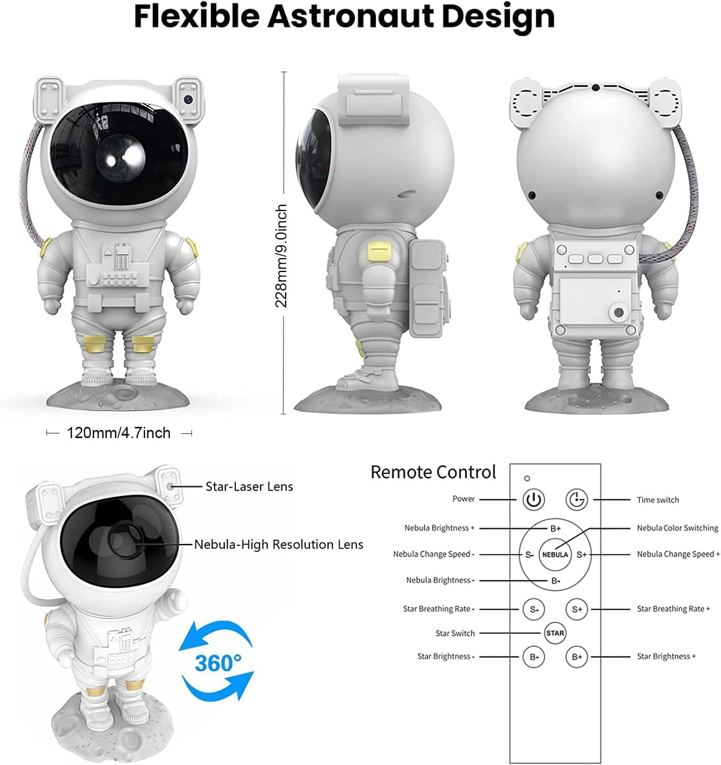 Astronaut Galaxy Projector Night Light, Star Projector Galaxy Night Light, Starry Nebula Ceiling Projection Lamp with Remote Control Timer and 360°Adjustable, Kids Adults Room Game Room Decor