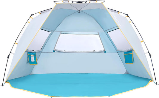 WolfWise 6-7 Person Easy Up Beach Tent UPF 50+ Portable Instant Sun Shelter Canopy Umbrella with Extended Zippered Porch, Blue