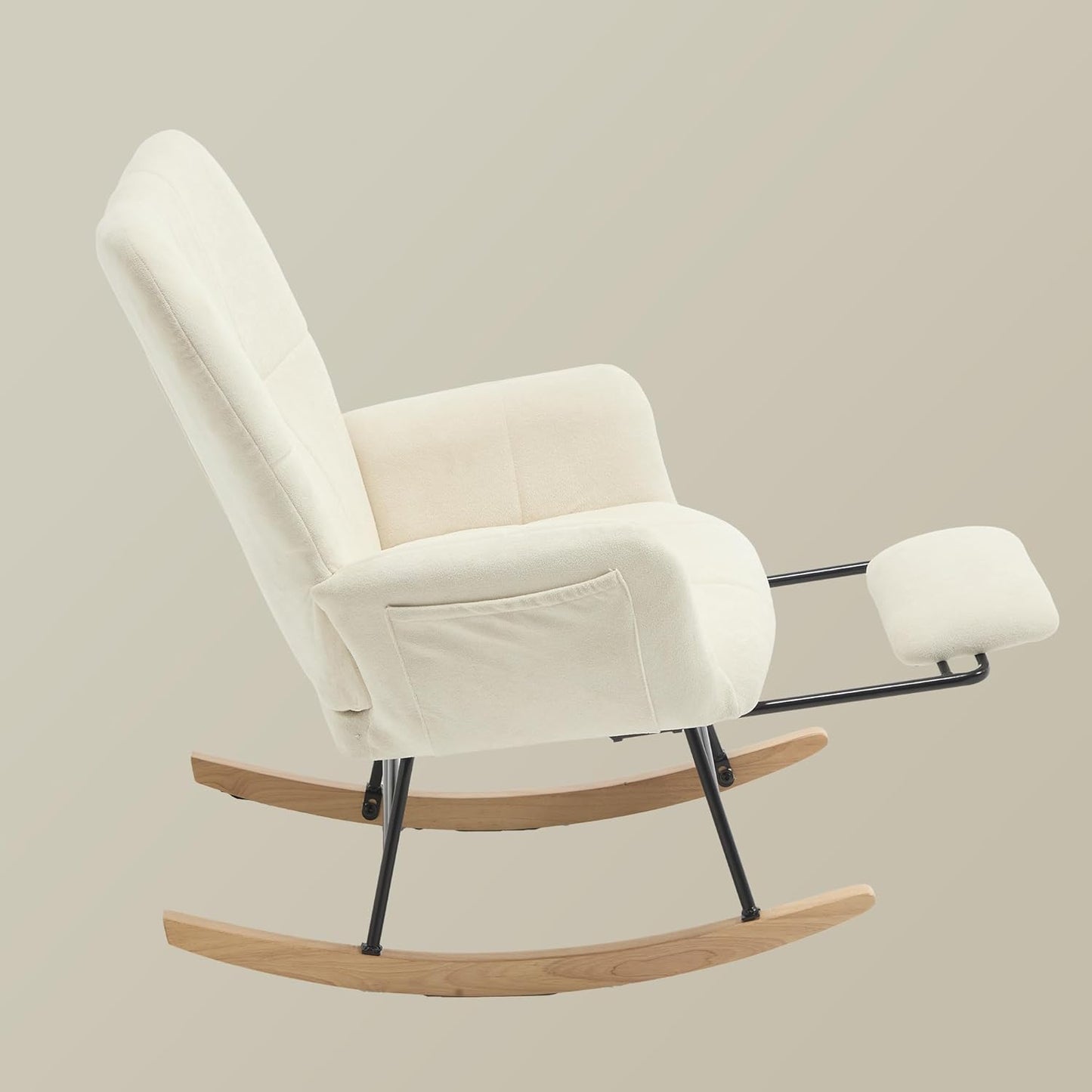 KEEZY Rocking Chair Nursery,Upholstered Glider Chair Padded Seat with High Backrest,Reading Chair,Armchair Comfy Side Chair for Living Room Bedroom Offices (Beige)