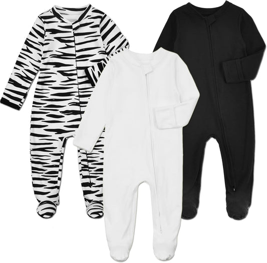 Aablexema Baby Footie Pajamas with Mittens - 3Pcs Infant Footed Sleeper Cotton Sleepwear Outfits