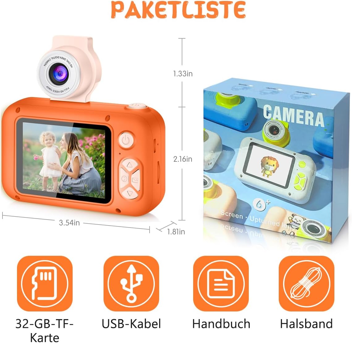 Kids Camera, Toddler Kid Digital Camera with 180°Flip Lens & 2.4in IPS Screen, Birthday Festival Gifts Present Toy for 4 5 6 7 8 9 10 11 Year Old Girls/Boys, 32 GB Card Included, X101