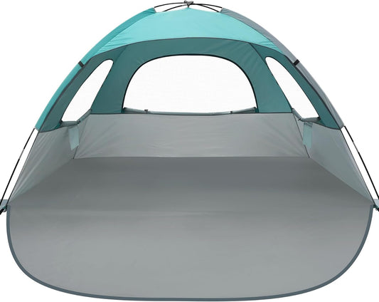 WhiteFang Beach Tent Anti-UV Portable Sun Shade Shelter for 3/4/6/8 Person, Extendable Floor with 3 Ventilating Mesh Windows Plus Carrying Bag, Stakes and Guy Lines
