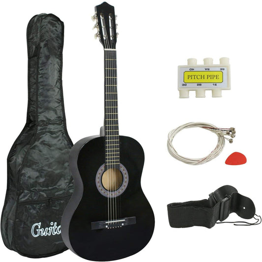 Smartxchoices 6 String 38" Acoustic Guitar Bundle with Gig Bag Strap Pitch Pipe Extra Strings Set Pick for Beginners Starter Kids Girls Youths Students Right-handed (Black)