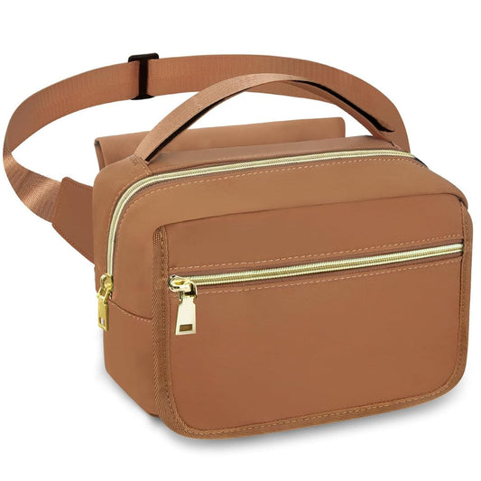 printe Small Diaper Bag with Portable Changing Pad, Crossbody Women Waist Bag with Wipes Pocket for Travel, Stroller Diaper Funny Pack, Brown