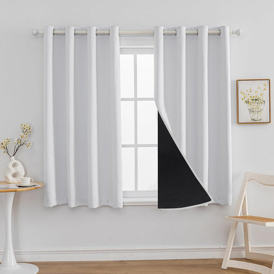Anytime 100% Blackout Curtain Set, Thermal Insulated & Energy Efficiency Window Draperies for Guest Room, Full Shading Panels for Shift Worker and Light Sleepers（Greyish White, 2 Panels, 52W x 54L）