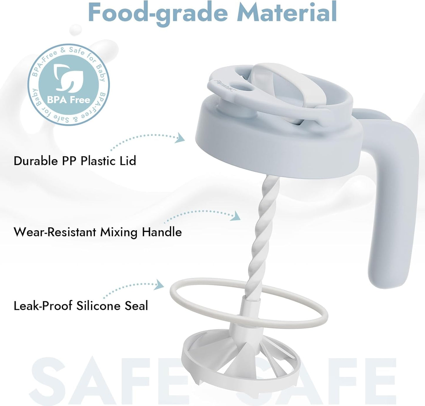 Papablic 32oz Formula Mixing Pitcher Lid, Breastmilk Pitcher Mixing Handle & Flip Locking Spout for Mixing Formula/Breastmilk/Protein Powder/Coffee, Blue