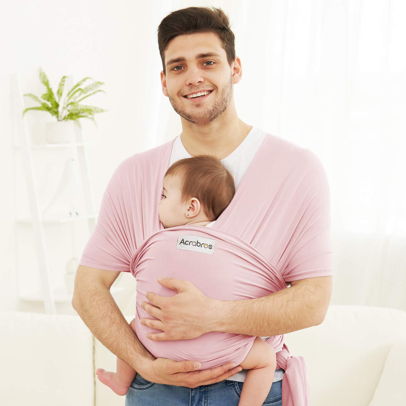 Acrabros Baby Wrap Carrier,Hands Free Baby Carrier Sling,Lightweight,Breathable,Softness,Perfect for Newborn Infants and Babies Shower Gift,Pink
