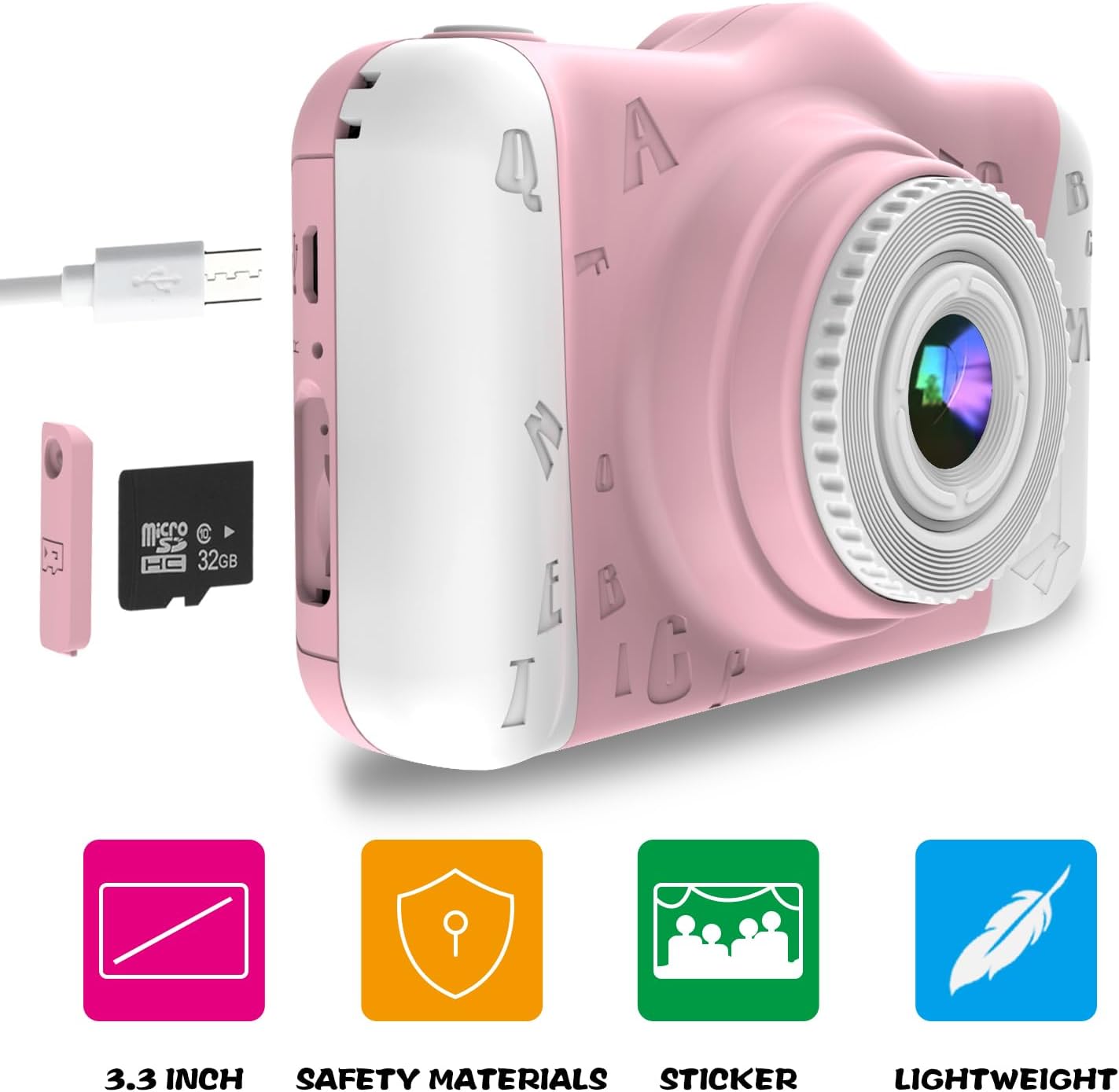 Kids Digital Camera, 12MP Children's Camera for Boys and Girls, 1080P Rechargeable Camera for Kids with 32GB TF Card, USB Charging 8X Zoom No Games.