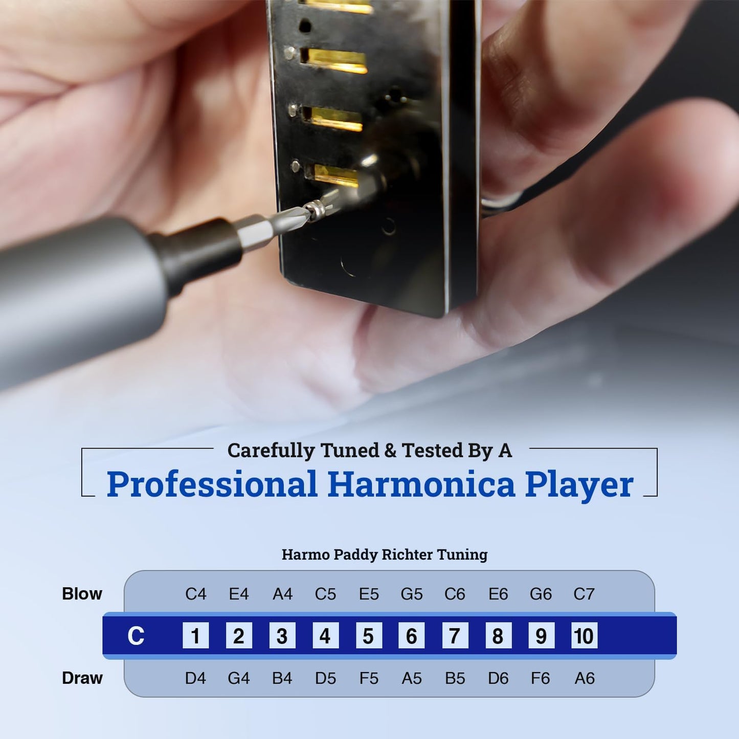 Harmo Polar Diatonic Harmonica Key of A, Paddy Richter Tuning - Specialized for Irish, Bluegrass, Celtic, and Folk Music, Mouth Organ With Case, Harmonica for Kids, Adults, Beginners & Professionals