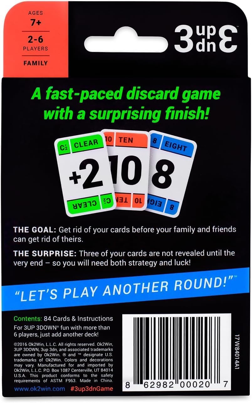 Ok2Win 3UP 3DOWN Card Game - Fast-Paced Easy-to-Learn Family Fun for Ages 7+