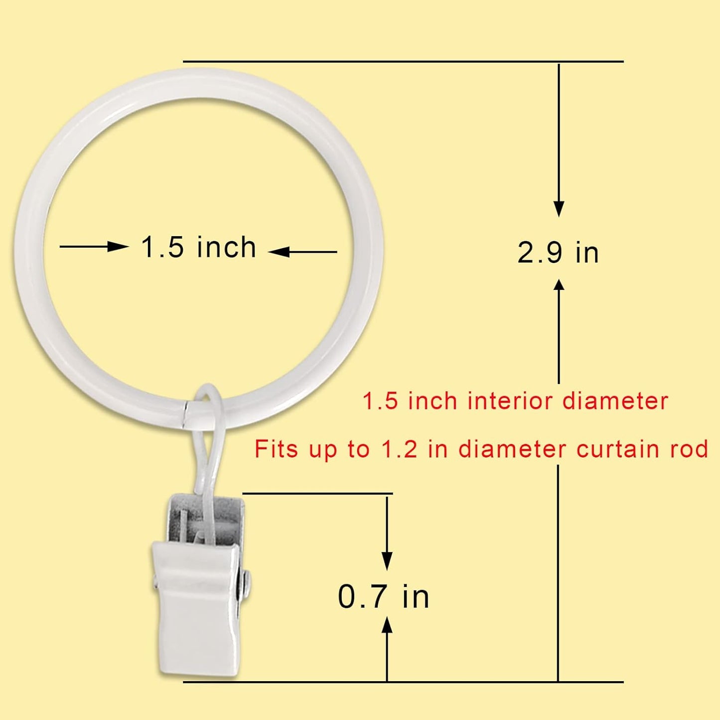 40 Pack White Curtain Rings with Clips, Curtain Hooks Hangers Clip Rings for Hanging Drapes Bows Hat, Drapery Rings 1.5 in I D, Fits up to 1.2 in Diameter Curtain Rod.