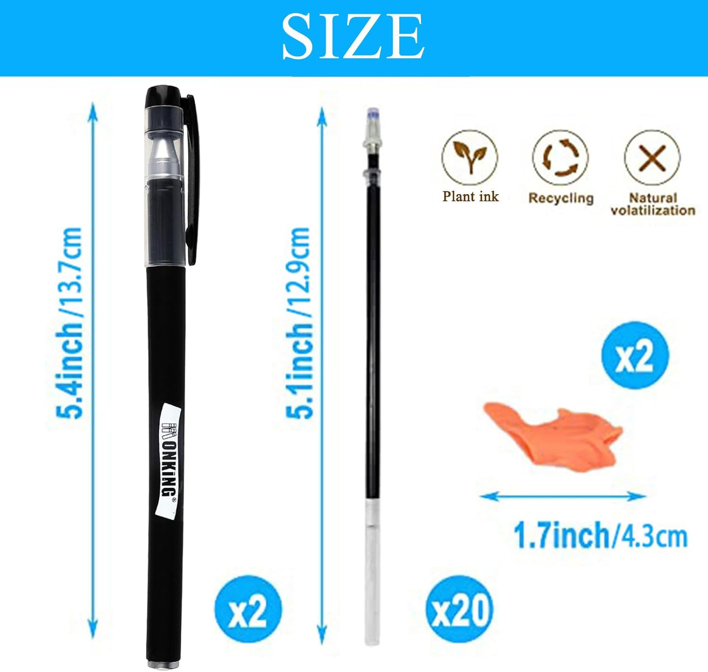 20Pcs Magical Pen Refills for Monking Reusable Magic Practice Copybook,Drawing Pen of Invisible Ink, (20 pcs Blue Refills +2 Pens)