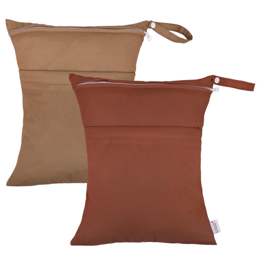 ALVABABY 2pcs Cloth Diaper Wet Dry Bags Waterproof Reusable with Two Zippered Pockets Travel Beach Pool Daycare Soiled Baby Items Yoga Gym Bag for Swimsuits or Wet Clothes 2LM06