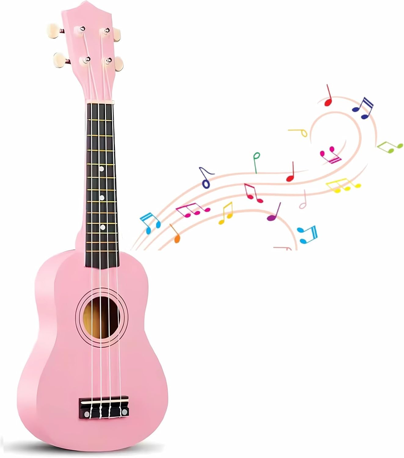 Kids Child Children Wooden Acoustic Guitar Ukulele 21 Inch 4 String Musical Instruments Perfect For Beginner (Pink)