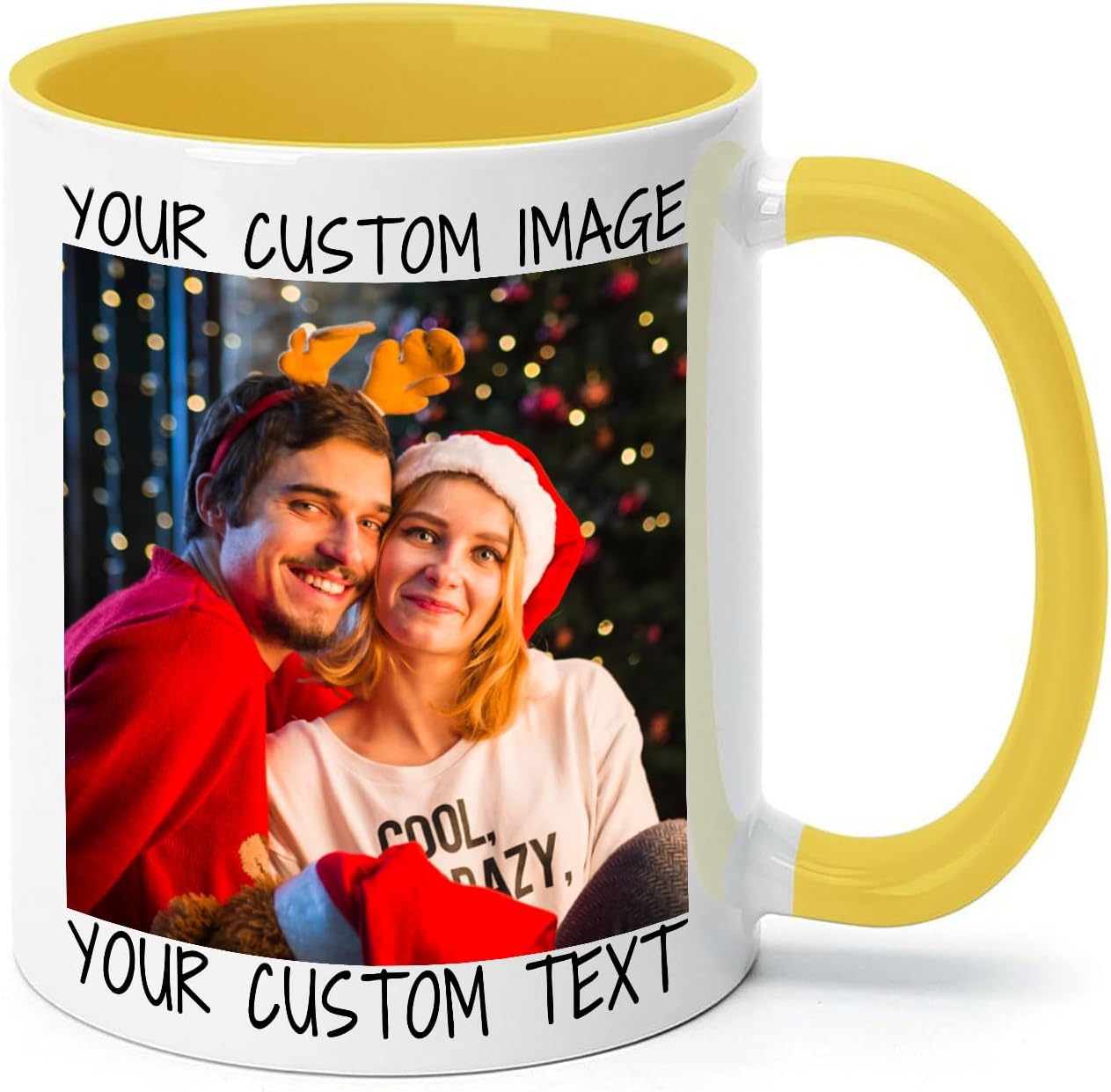 Ship Next Day Custom Mug Design Your Own Photo Text Personalized Picture Gifts for Women Men Customized Gifts Idea Personalized Coffee Mugs 11oz Yellow Handle