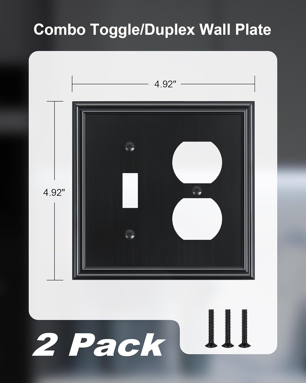 2-Pack Combo Toggle/Duplex Light Switch Cover Plate, Black Wall Outlet Cover Plate, Decorative Wall Receptacle Cover for Electrical Outlets, Light Switch, Durable Solid Zinc Alloy