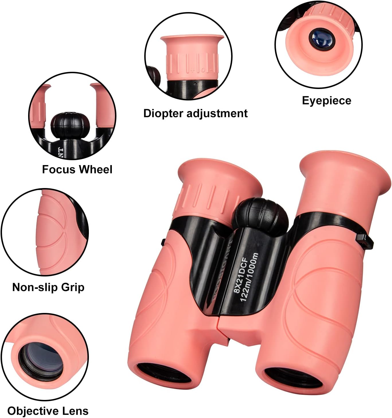 Pink Binoculars for Kids Ages 4-12, Durable & Lightweight Outdoor Telescope for Girls, Educational STEM Toy with Clear Vision, Adjustable Focus, Carry Bag (Perfect for Bird Watching, Camping, Travel)