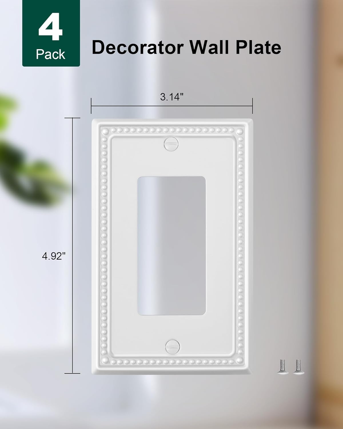 4-Pack Decorator Outlet Cover Plate, Decorative Switch Plates and Outlet Covers, Pure White Metal Wall Plates for Electrical Outlets, Receptacle, GFCI Outlet, Dimmer Switch