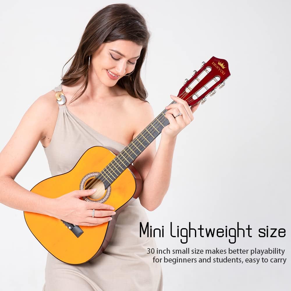 30in Beginner Kids Acoustic Guitar Basic Starter Kit Tuner Capo Strings Winders Strap Picks Student Youth Toddler Guitar Pickguard with Gig Bag Orange