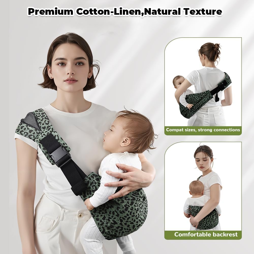 Baby Sling Carrier Adjustable Baby Sling 2025 Upgraded Toddler Sling Comfortable Baby Wrap Carriers Ergonomic-Designed, Travel Friendly Carrying 10-45 Lbs(Green Leopard)