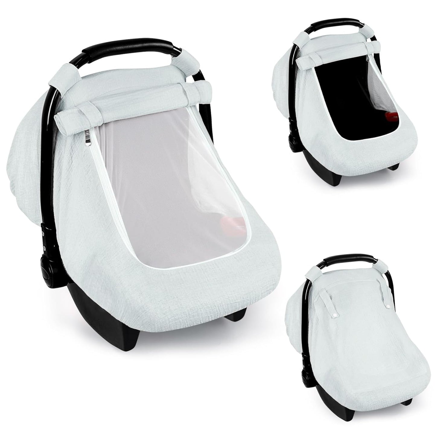 Muslin Car Seat Covers for Babies, Summer Baby Car Seat Cover for Boys Girls with Breathable Window, Lightweight Infant Car Seat Canopy, Gray